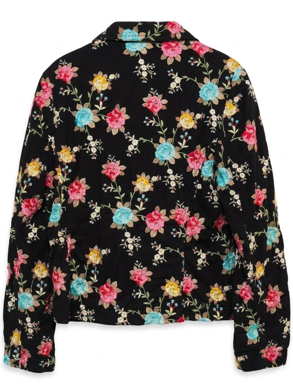 JOHNNY WAS Black Cotton Floral Embroidered Button-Up Blazer Jacket